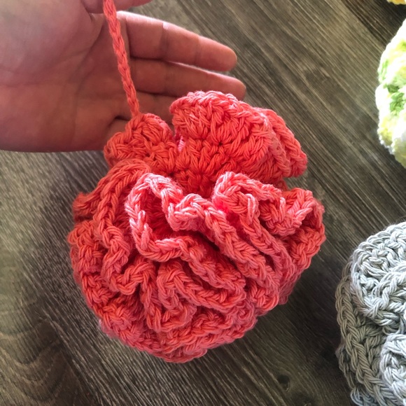 Cotton loufa variety colours peach, mint, soft grey, green blend, yellow, fusia - Picture 4 of 5